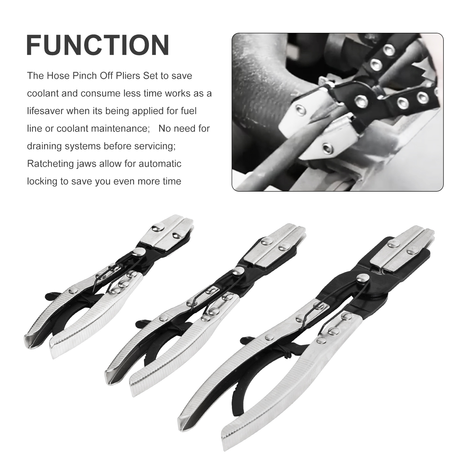 3pcs Ratcheting Hose Pinch Off Pliers Set, 8″ 10″ 12″ Car Hose Fuel Pinch Pliers