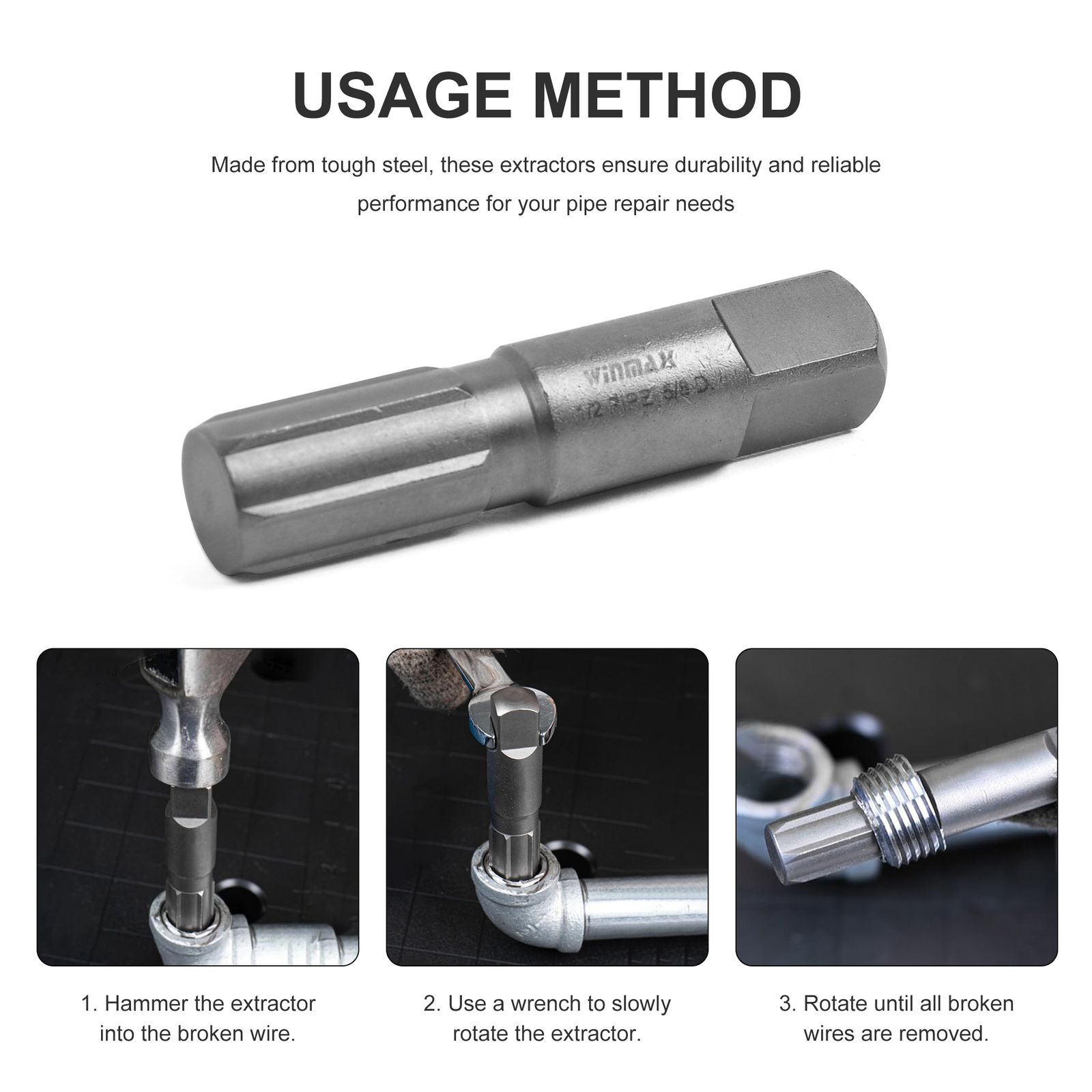 9pcs Pipe Extractor Set, 1/8 to 1 Inch, Broken Pipe Extractors for Damaged Ends
