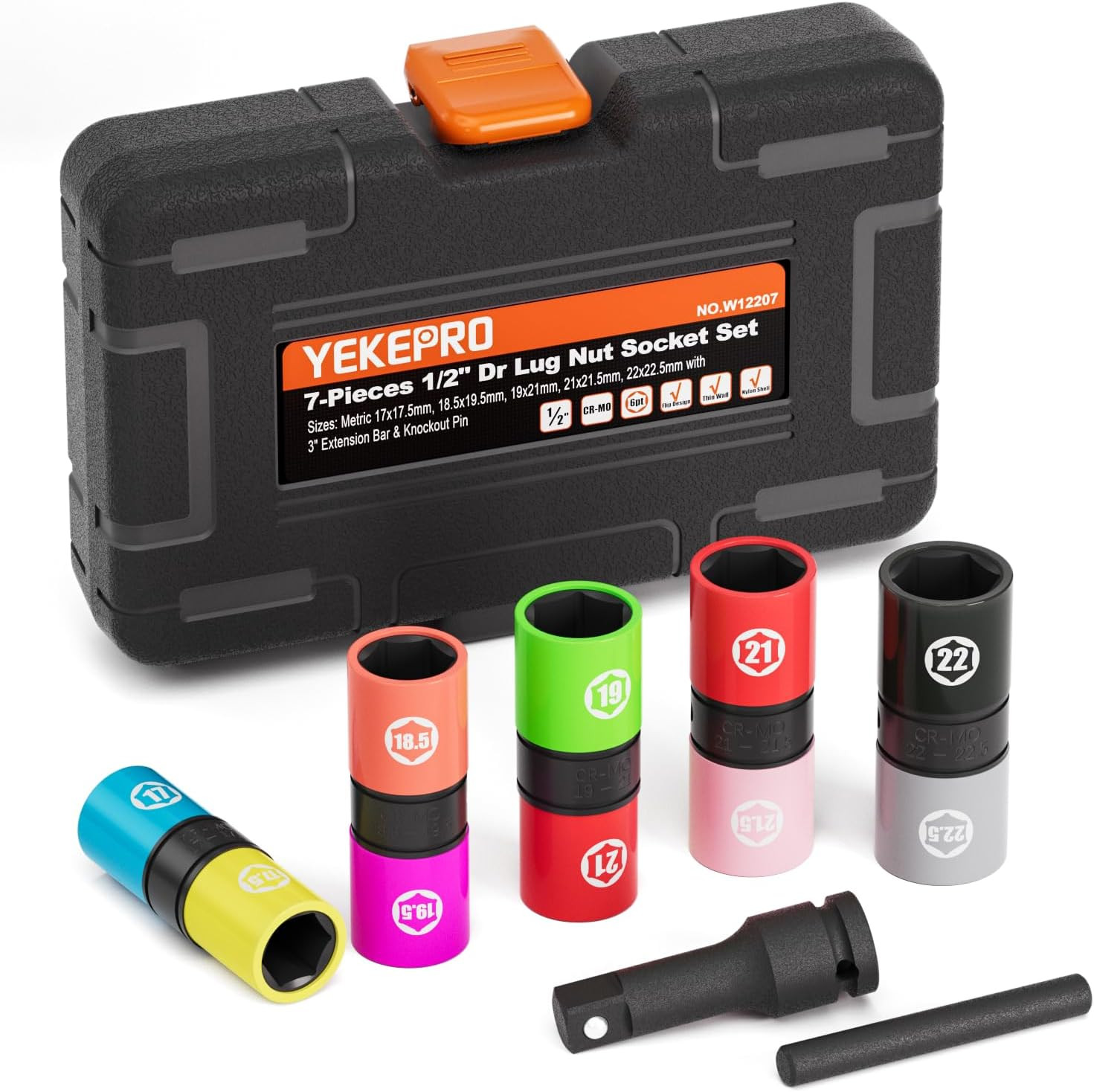 7PCS 1/2″ Drive Lug Nut Flip Socket Set 17-22.5mm CR-MO Impact