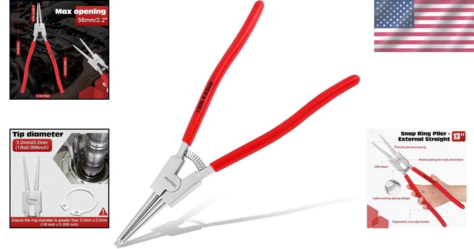 Snap Ring Pliers – 13″ Straight External, Alloy Steel