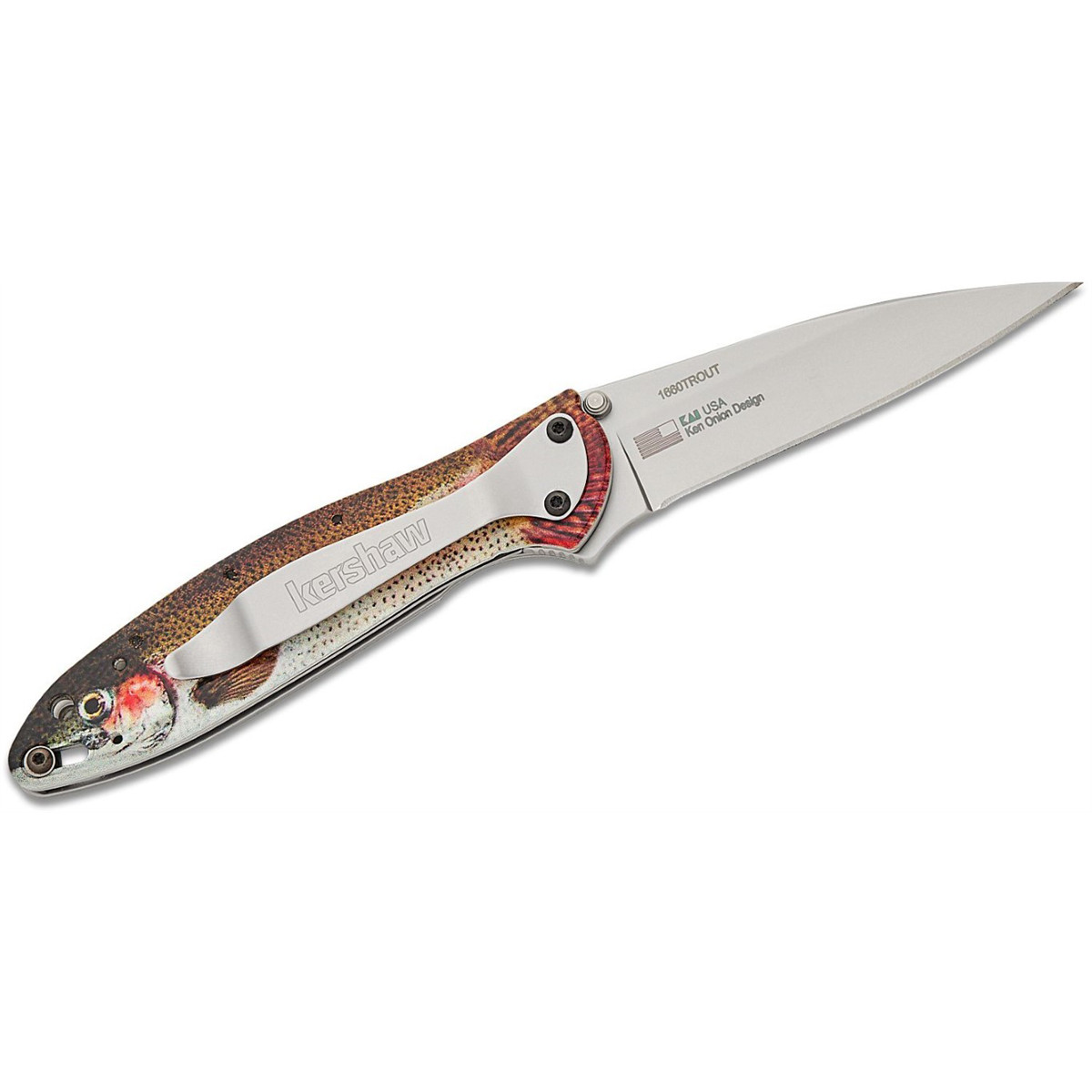Kershaw 1660TROUT Leek Assisted Opening Knife USA Made Trout Edition 14C28N