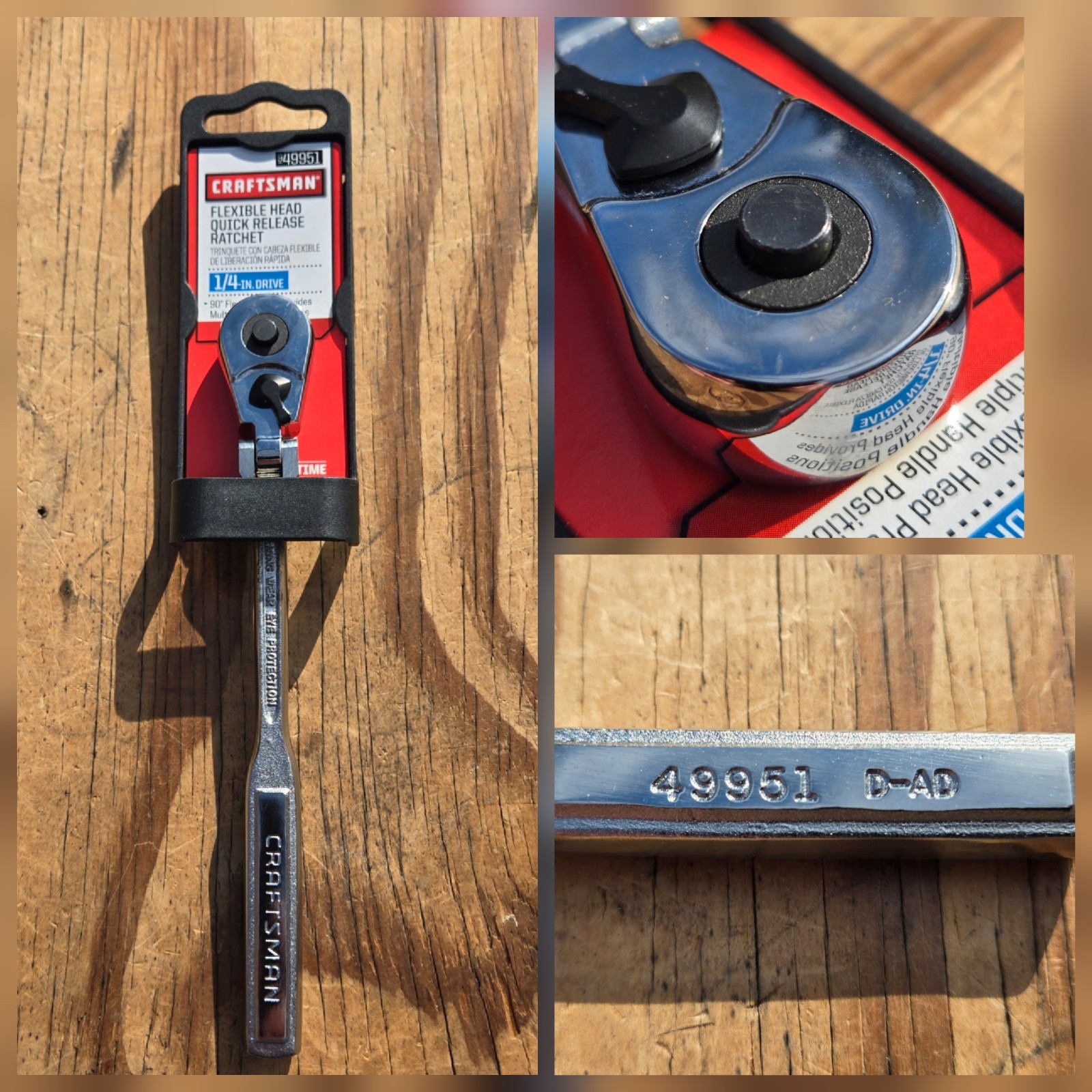NOS Craftsman 1/4″ Drive Flex Head Quick Release Ratchet 49951 D-AD Ultra Rare