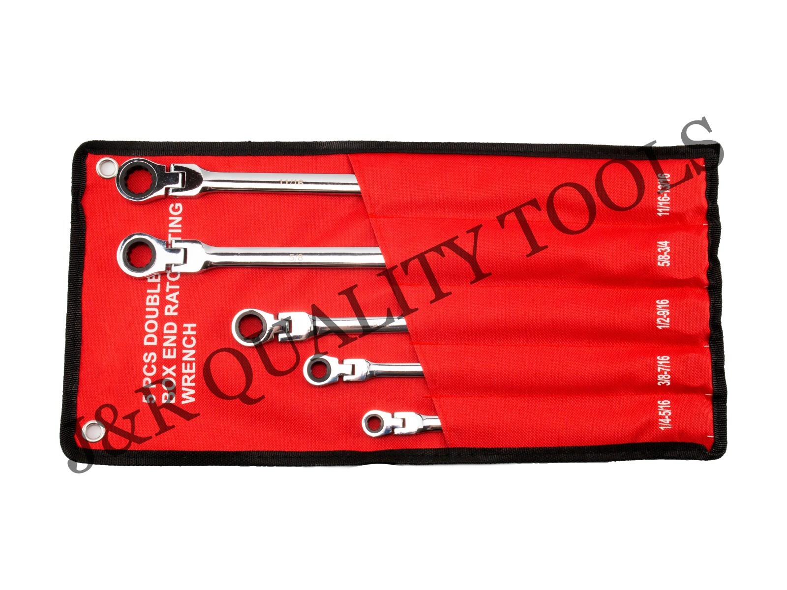 Double Box End Ratcheting Wrench Flex-Head Long 5 PC Set SAE 1/4″ – 13/16″