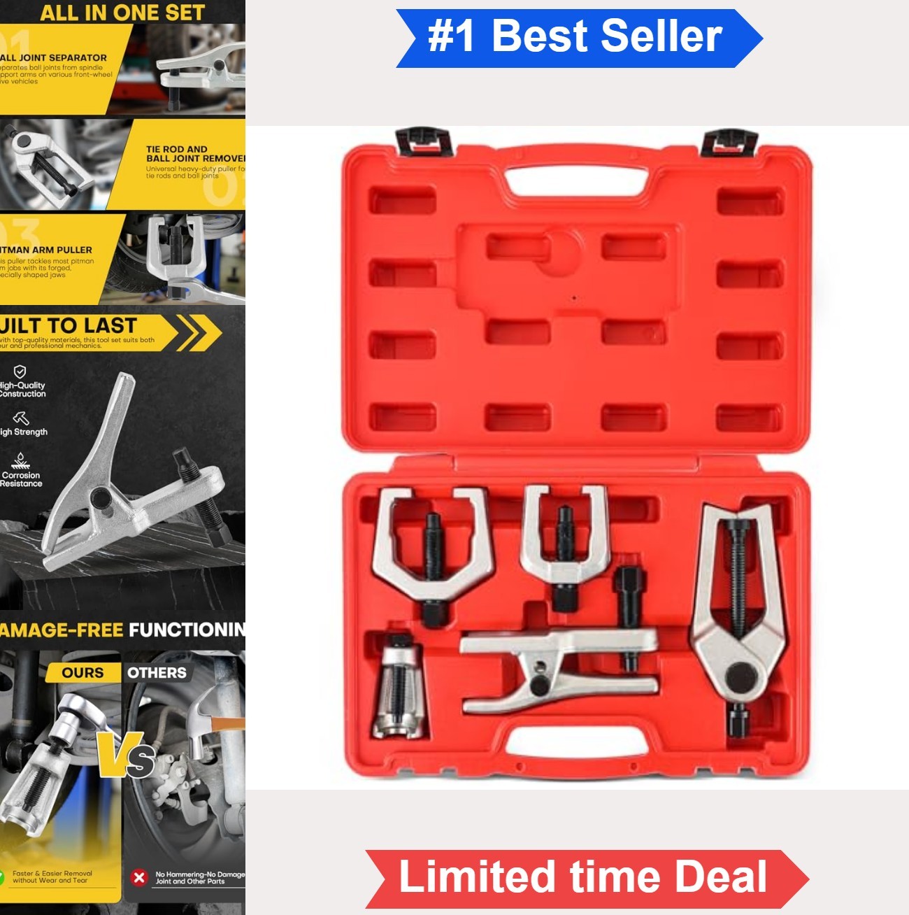Ball Joint Separator Kit 5 in 1 Pitman Arm Puller Tie Rod End Tool Set Splitter