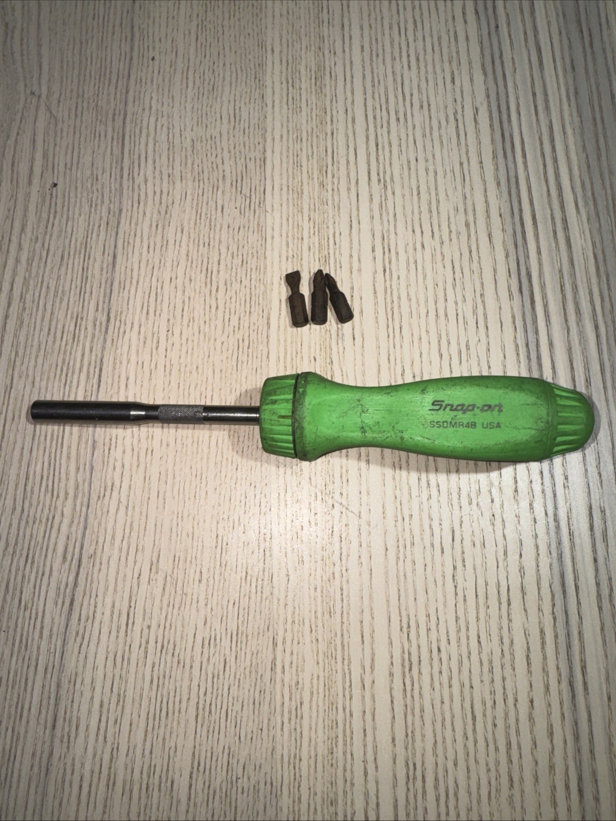 Snap-on SSDMR4B Ratcheting Screwdriver Green Magnetic Handle With 3 Bits USA