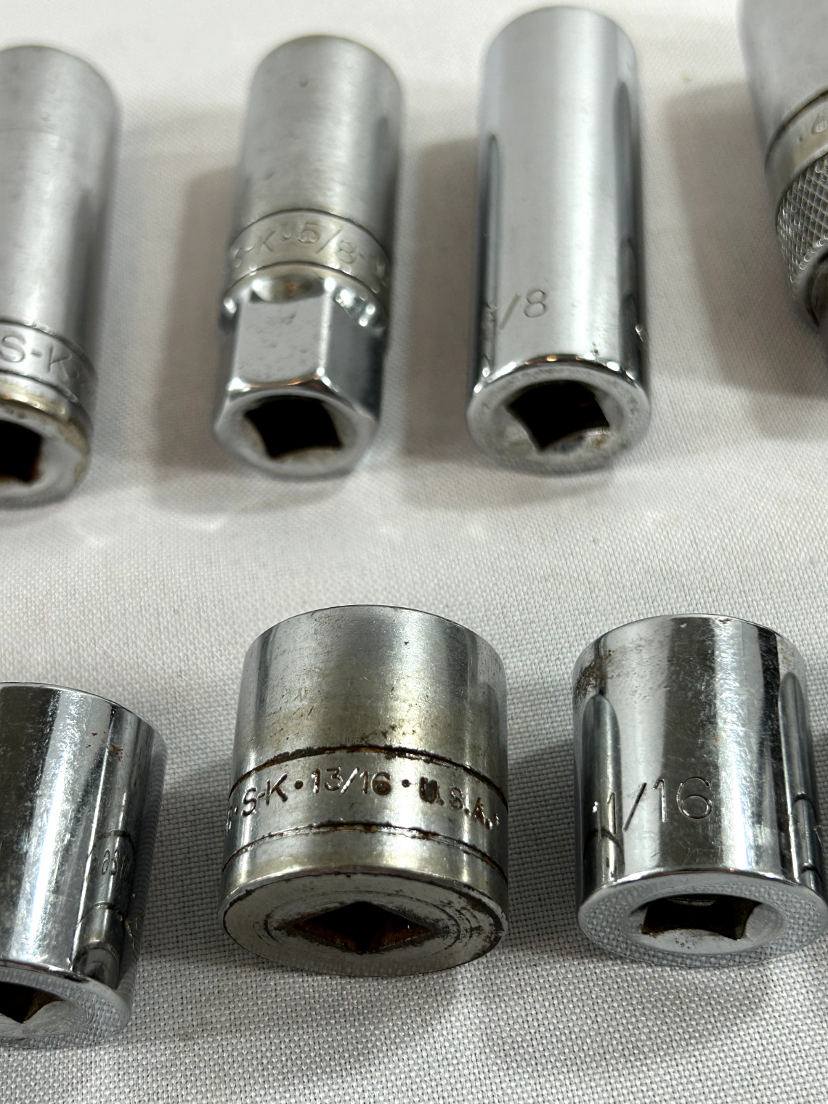Lot of S-K Sockets – 29 Pieces – All different types 26 3/8 Drive- 1/2 Drive