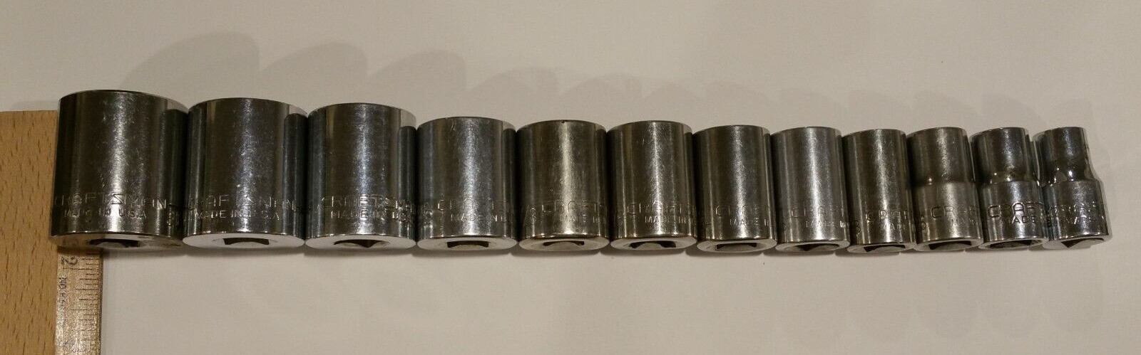 Craftsman Vintage 9 Pc Socket Set 1/2″ Dr 12 Pt Shallow 5/8″ to 1 1/8″ G USA