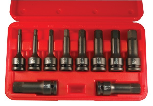 ATD Tools, ATD-4605 – 10Pc. 1/2″ Drive Metric Impact Hex Driver Set