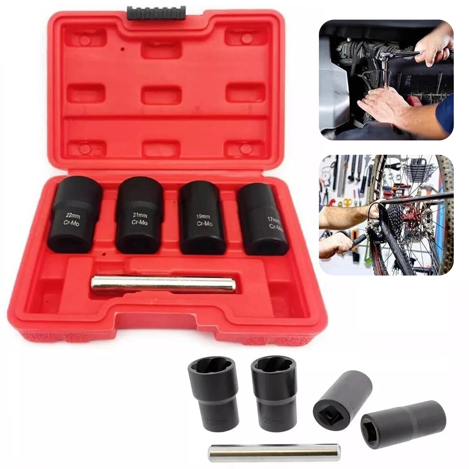5Pcs Wheel Lock Removal Kit, Locking Lug Nut Removal Tool 17MM,19MM, 21MM, 22MM