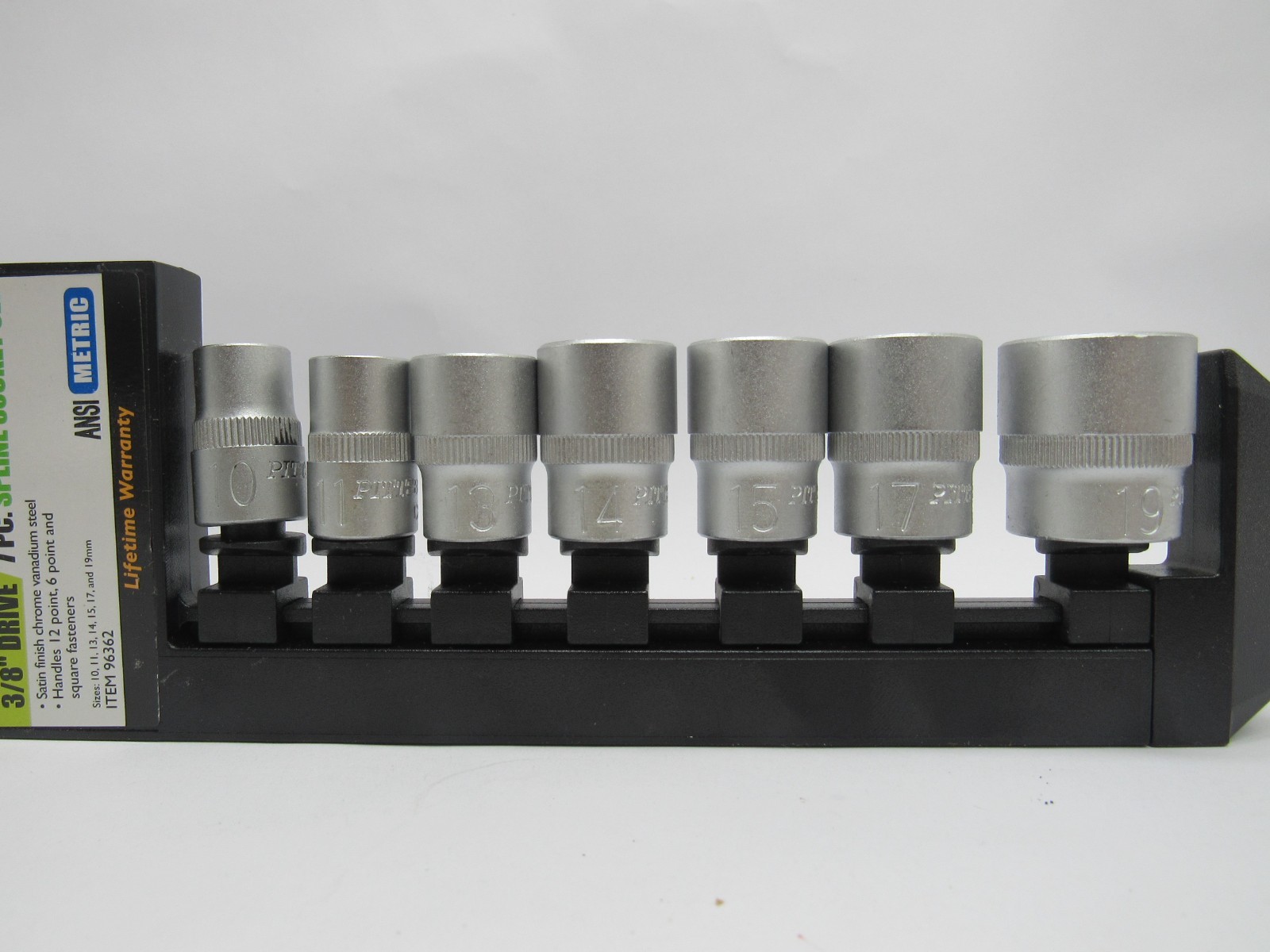 Pittsburgh Pro 3/8″ drive. 7pc spline socket Set 12 point 6 point & square faste