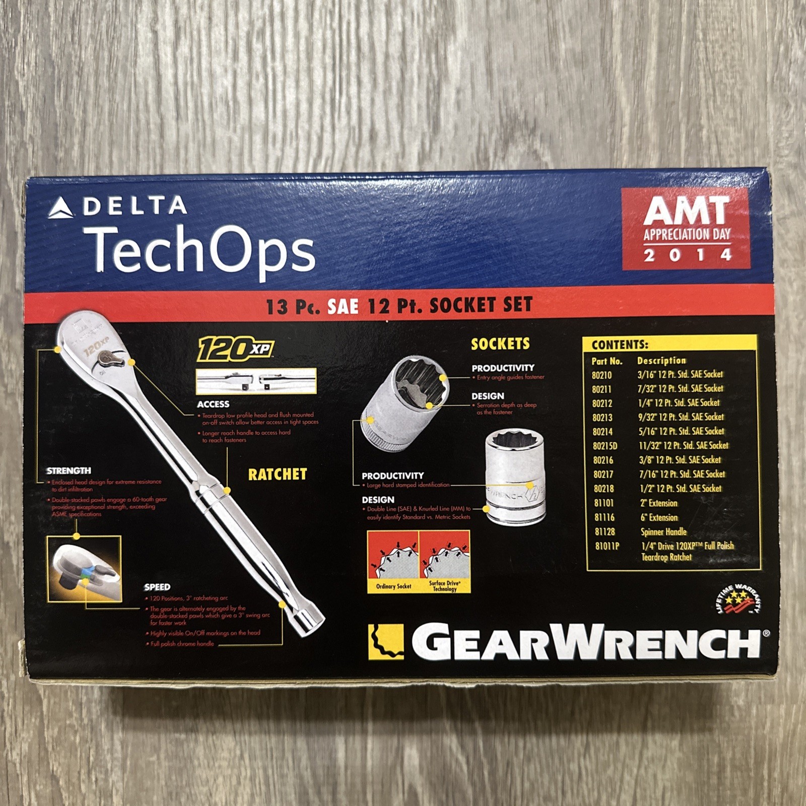 GearWrench 13 Pc SAE 12 Pt Socket Set Hard Case 80324DELTA Rare Delta AMT 2014