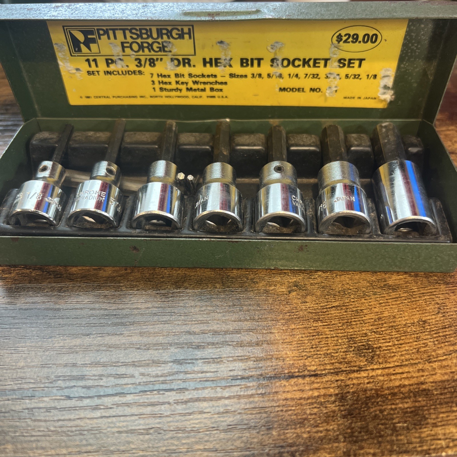Vintage 1981 Pittsburgh Forge 11-piece 3/8 Drive SAE Hex Bit Socket Set