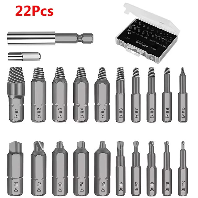 22Pcs Damaged Stripped Screw Extractor Kit Small Screws Remover Metric Bits Set