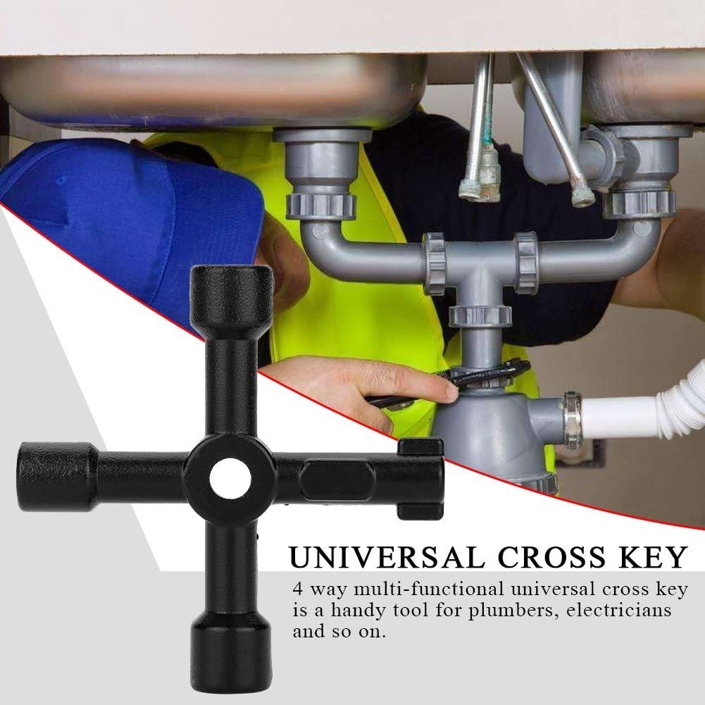 Black Universal 4-Way Zinc Alloy Cross Key for Electric & Gas Access Tools