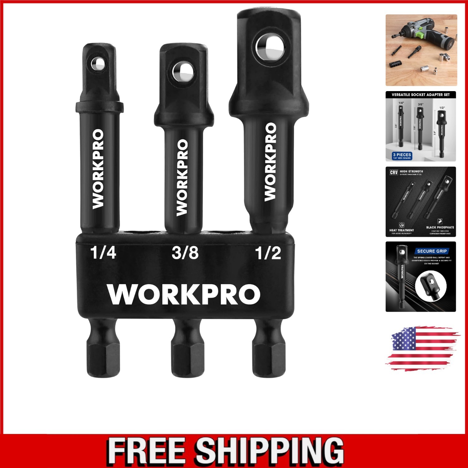 1/4, 3/8, & 1/2-Inch Socket Extension Set with Holder – 3-Piece Tool Kit