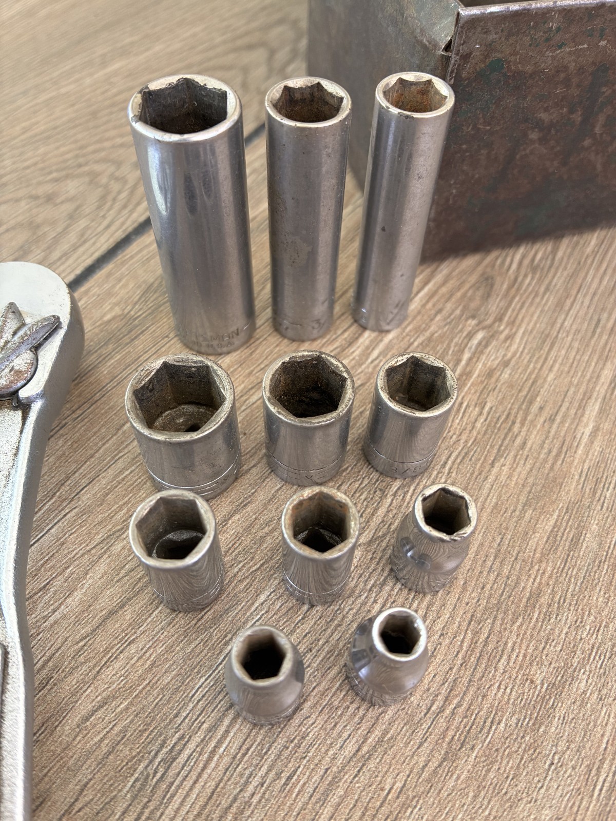 Vintage 6pt Sears Craftsman USA =V= (Flying V) 1/4” Drive Socket Set & Box