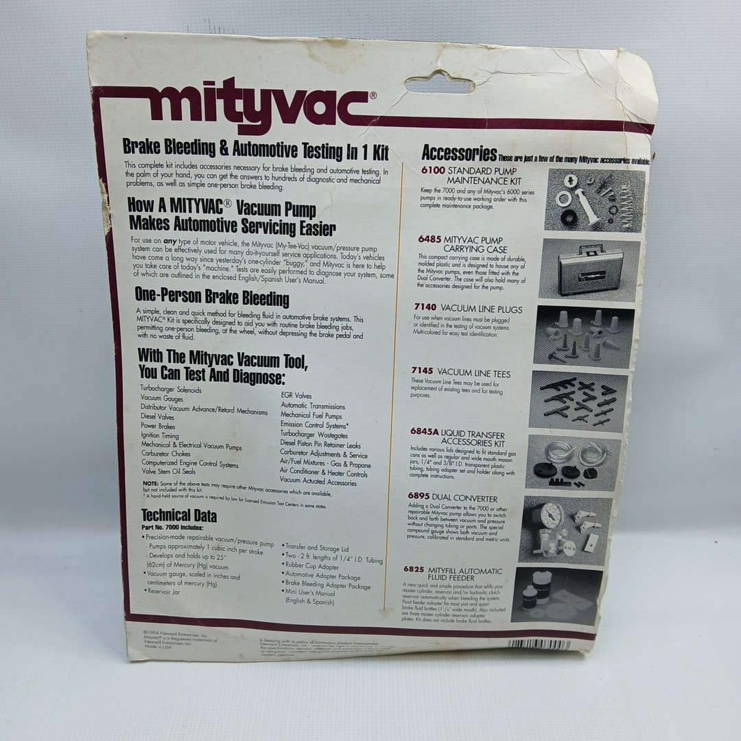 Vintage 1996 MITYVAC Vacuum Pump Car Auto Brake Bleeding & Tune Up Kit NEW USA