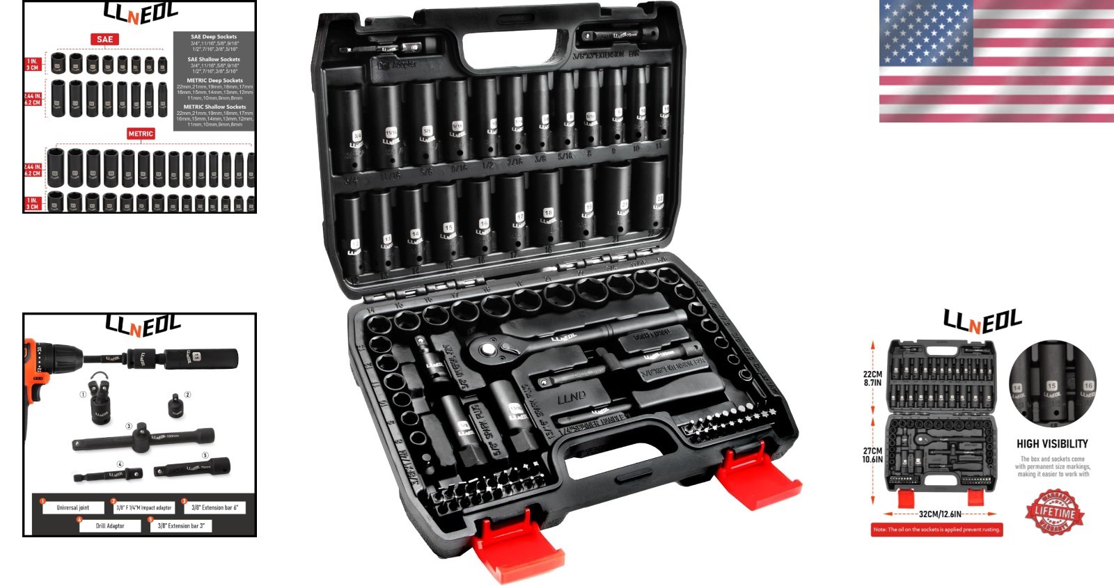 Pro 95pc 3/8″ Socket Wrench Set | Oil Rubbed Chrome Vanadium | Metric SAE |