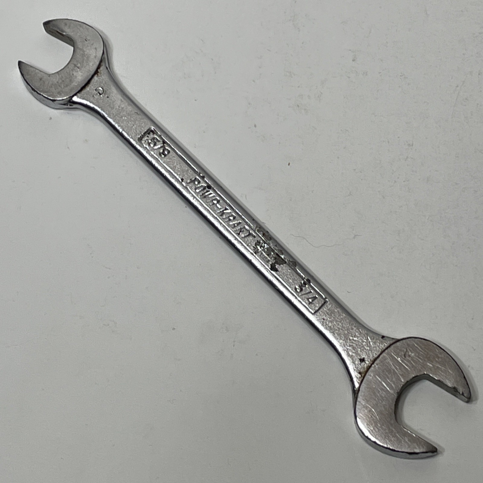 Powr-Kraft 5/8″ x 3/4″ Wrench Double Open End Satin Chrome 12 Point USA VTG SAE