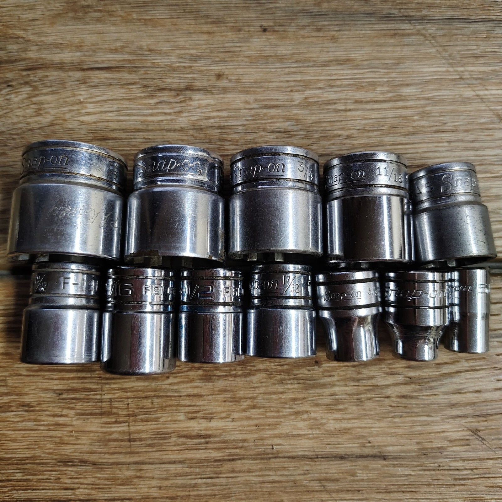 10 pc Snap-On Tools 3/8″ Drive 12-Point SAE Flank Drive® Shallow Socket SET