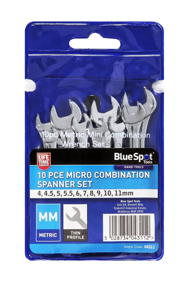 Blue Spot Tools 10 Piece Micro Mini Combination Spanner 4mm – 11mm Set
