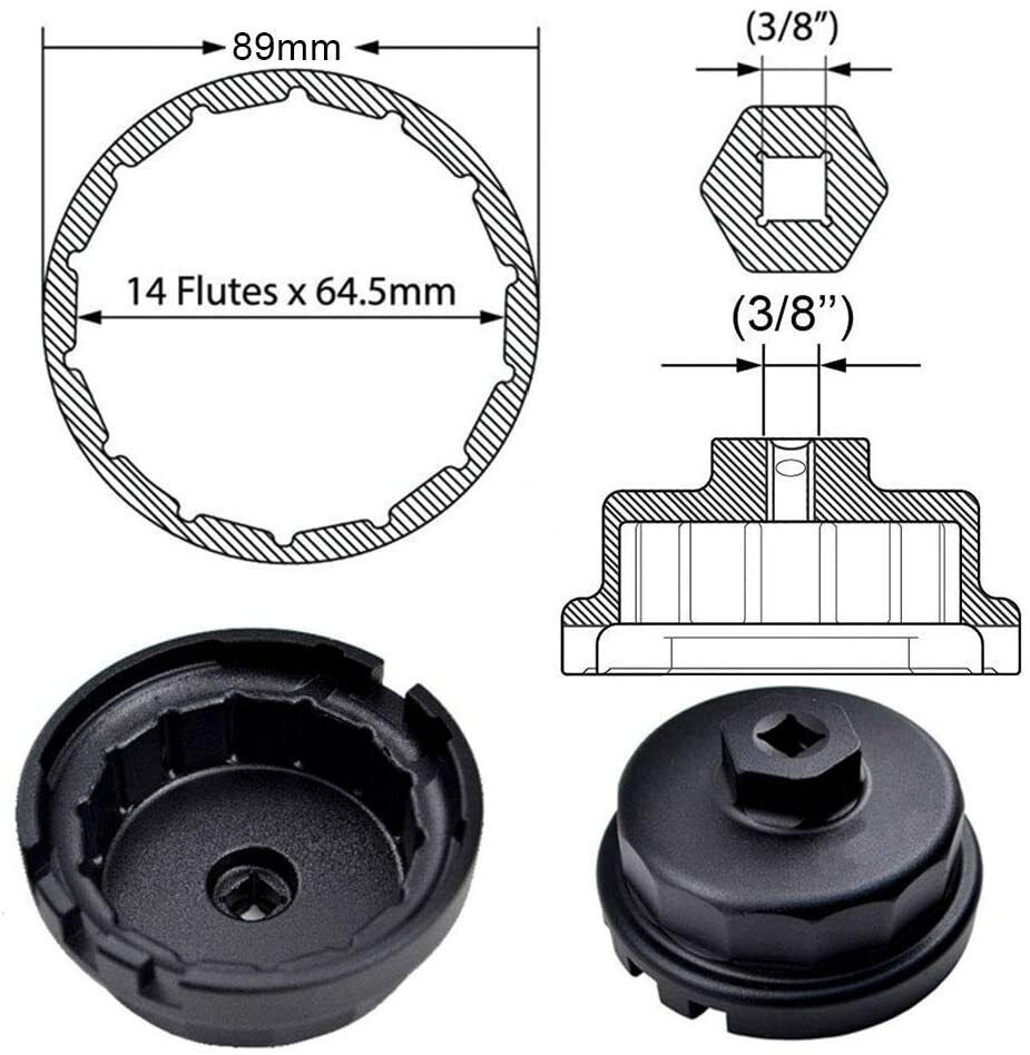 64MM 14 Flutes Oil Filter Cap Wrench Remover Tool for Toyota & Lexus 2.5L-5.7L