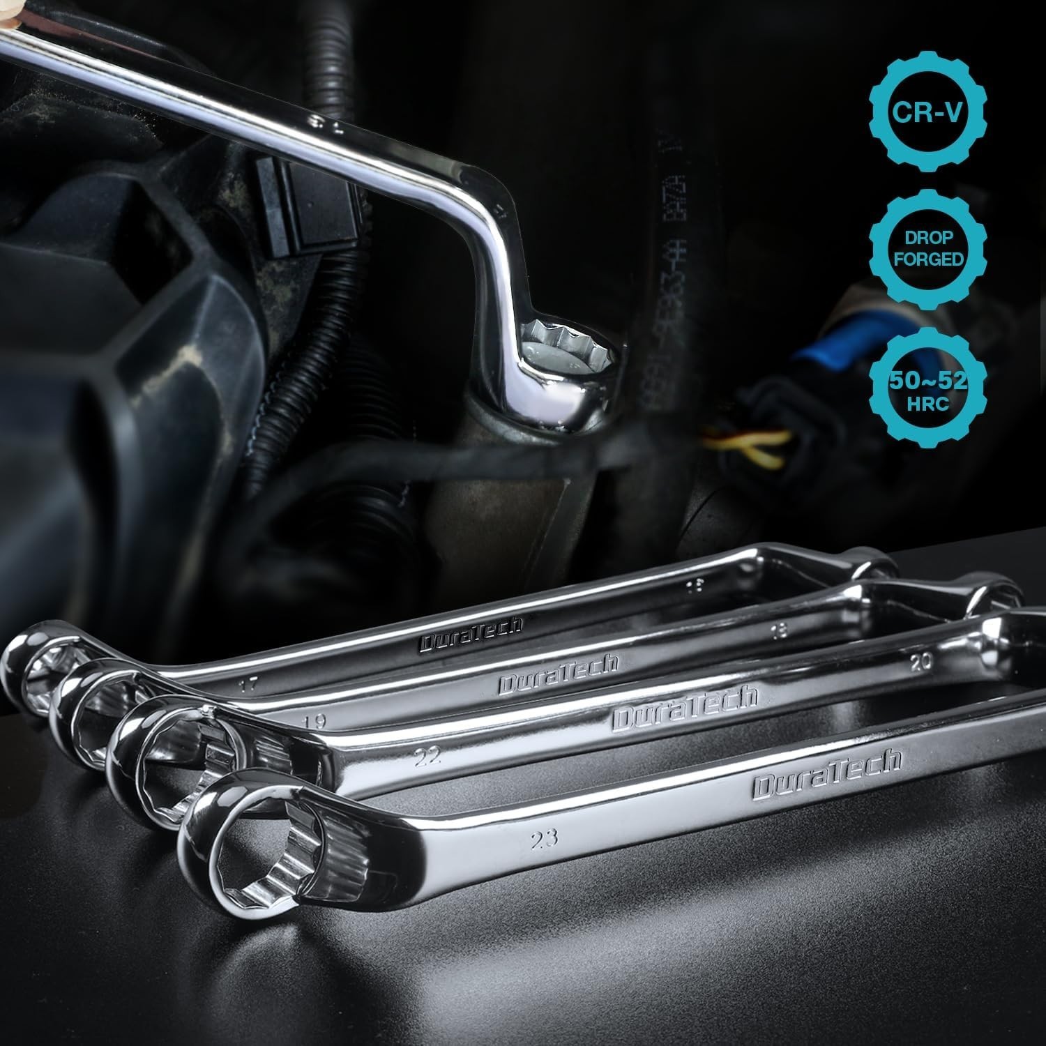 Professional Offset Box Wrench Set, 9-Piece Metric, 6-23mm, with Rolling Pouch