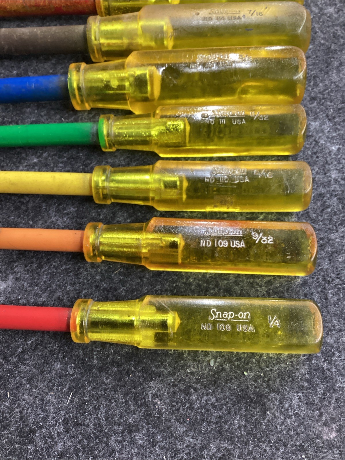 Snap-On ND-1070K Nutdriver Set Vintage Underlined Logo 1/4” – 1/2” 7 Pieces