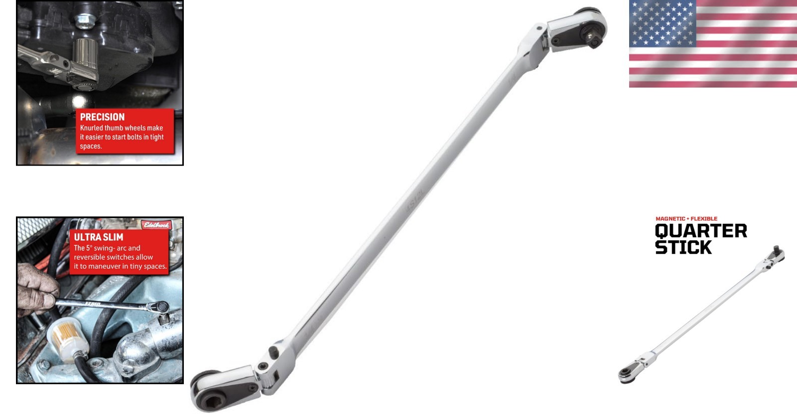 Chrome Quarter Stick Ratchet 12″ Flex Heads