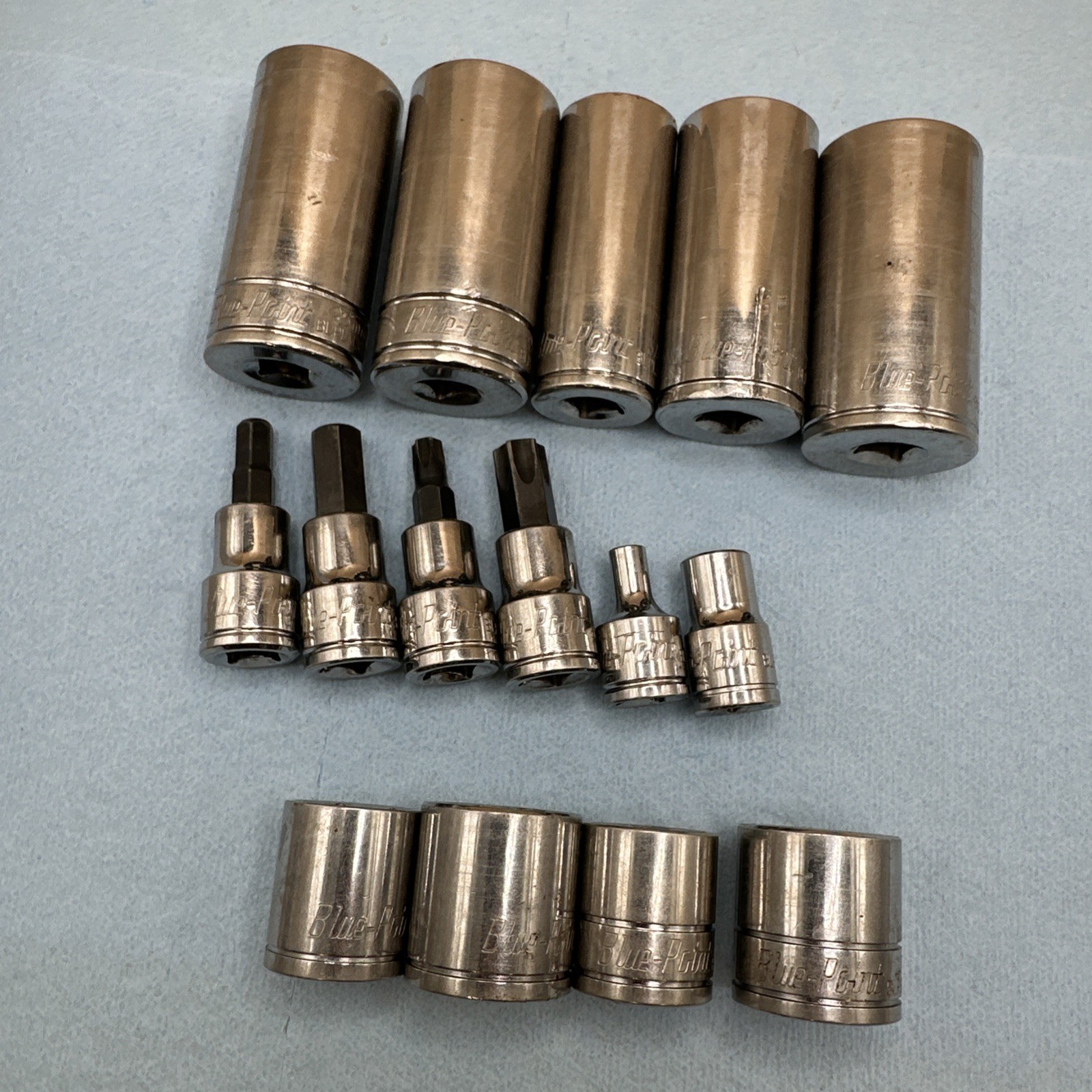 15 Pc Blue Point Sockets Lot In Decent Shape Mixed Sizes All 3/8” Drive