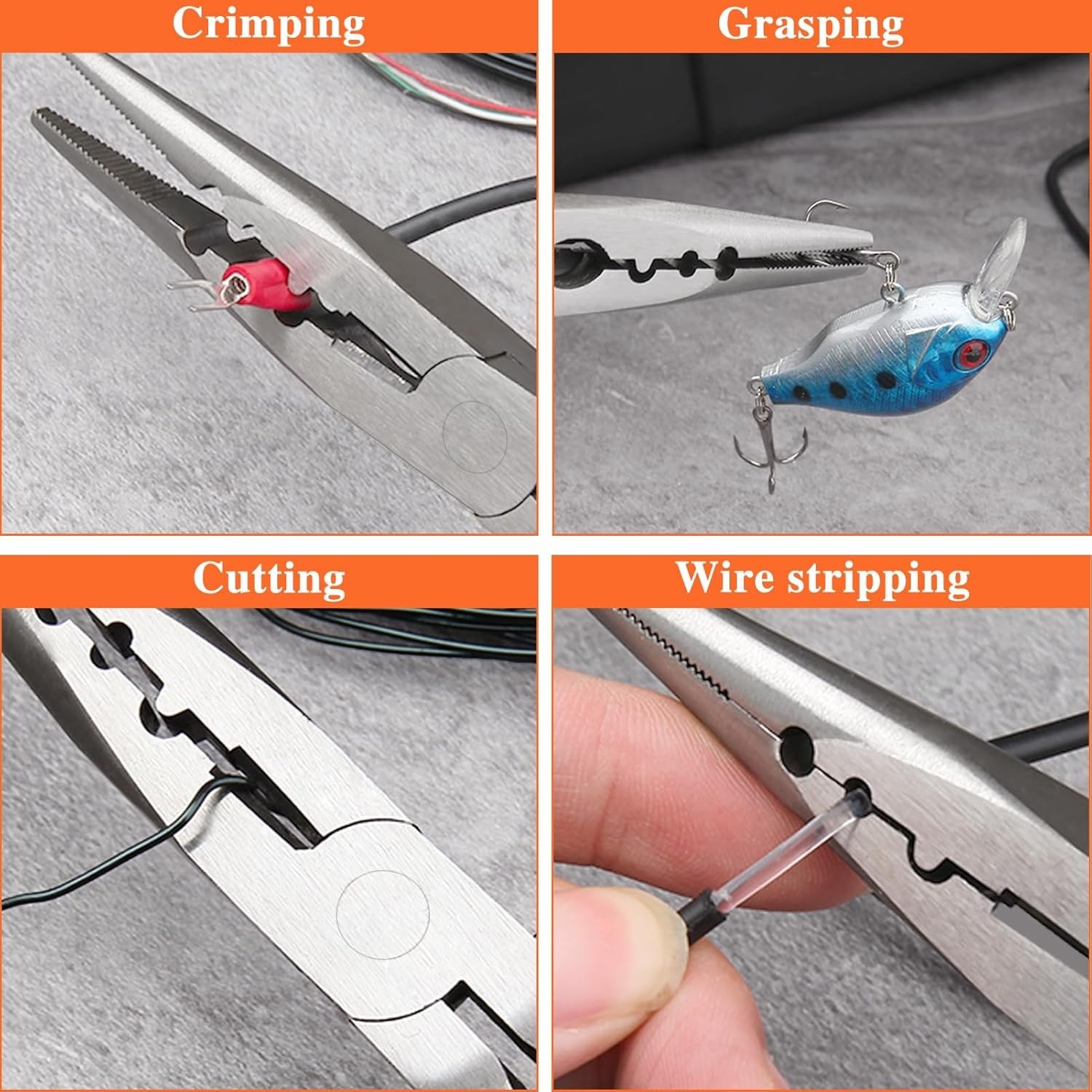 9 Inches Pistol Grip Long Nose Pliers with Crimper and Wire Cutter Offset Pistol
