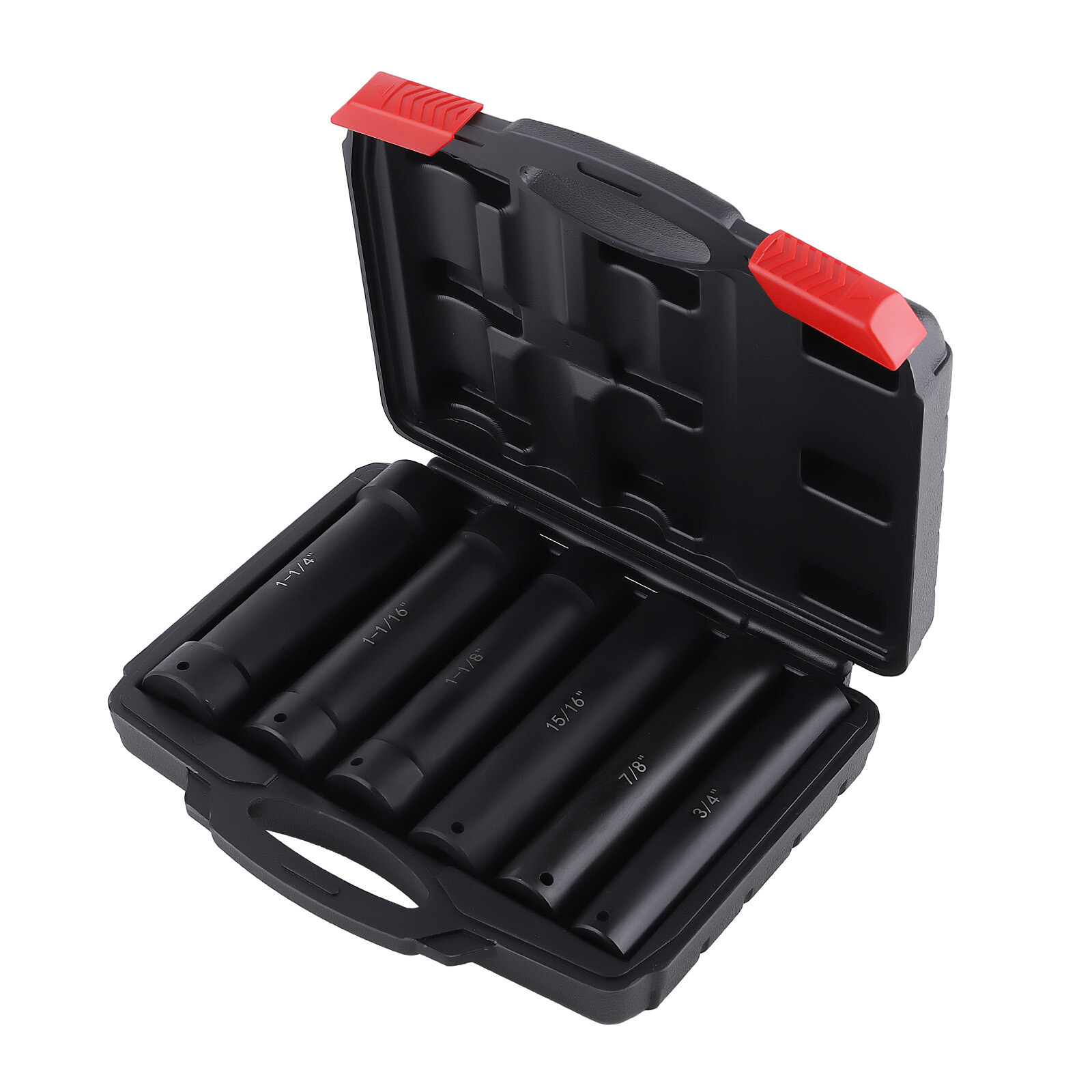 6pcs 1/2 Inch Drive Extended Length Impact Socket Set Heavy Duty W/ Storage Case