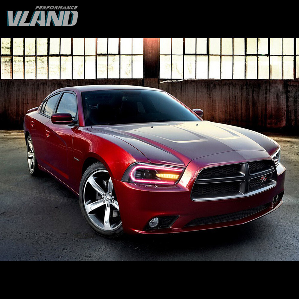 VLAND Headlights w/RGB DRL Sequential Turn+LED Bulbs For Dodge Charger 2011-2014