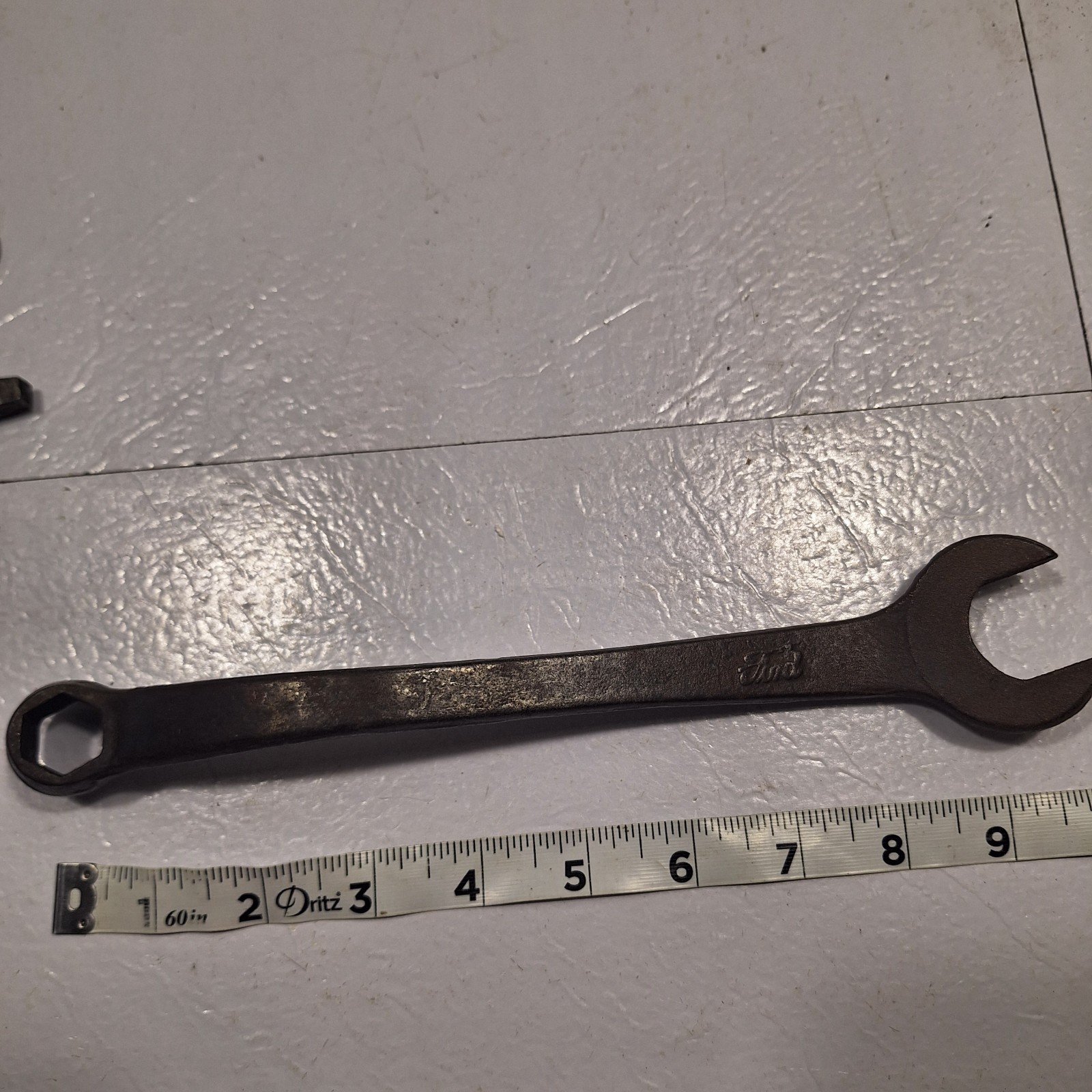 Vintage Ford Script Offset Wrench Forged Steel Circle M 25 War Era Ford Tool 10″