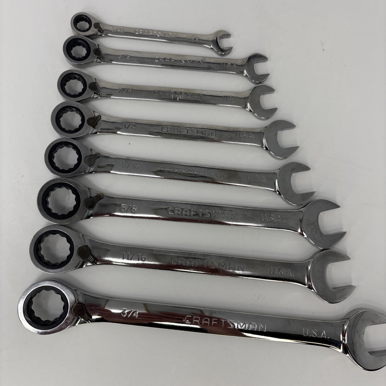 Craftsman SAE Ratcheting Wrench Set 12 Point Reversible 8pc GK F 42404 USA
