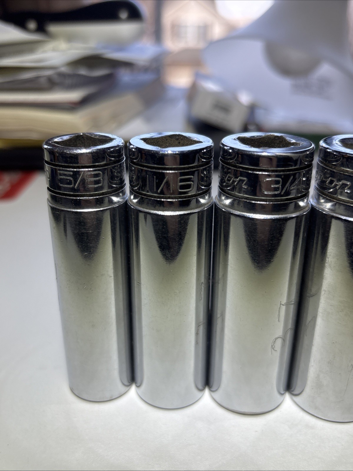 Snap On Tools 1/2″ DEEP SAE 5/8”»- 15/16″ Socket Set Lot 12-PT 🇺🇸