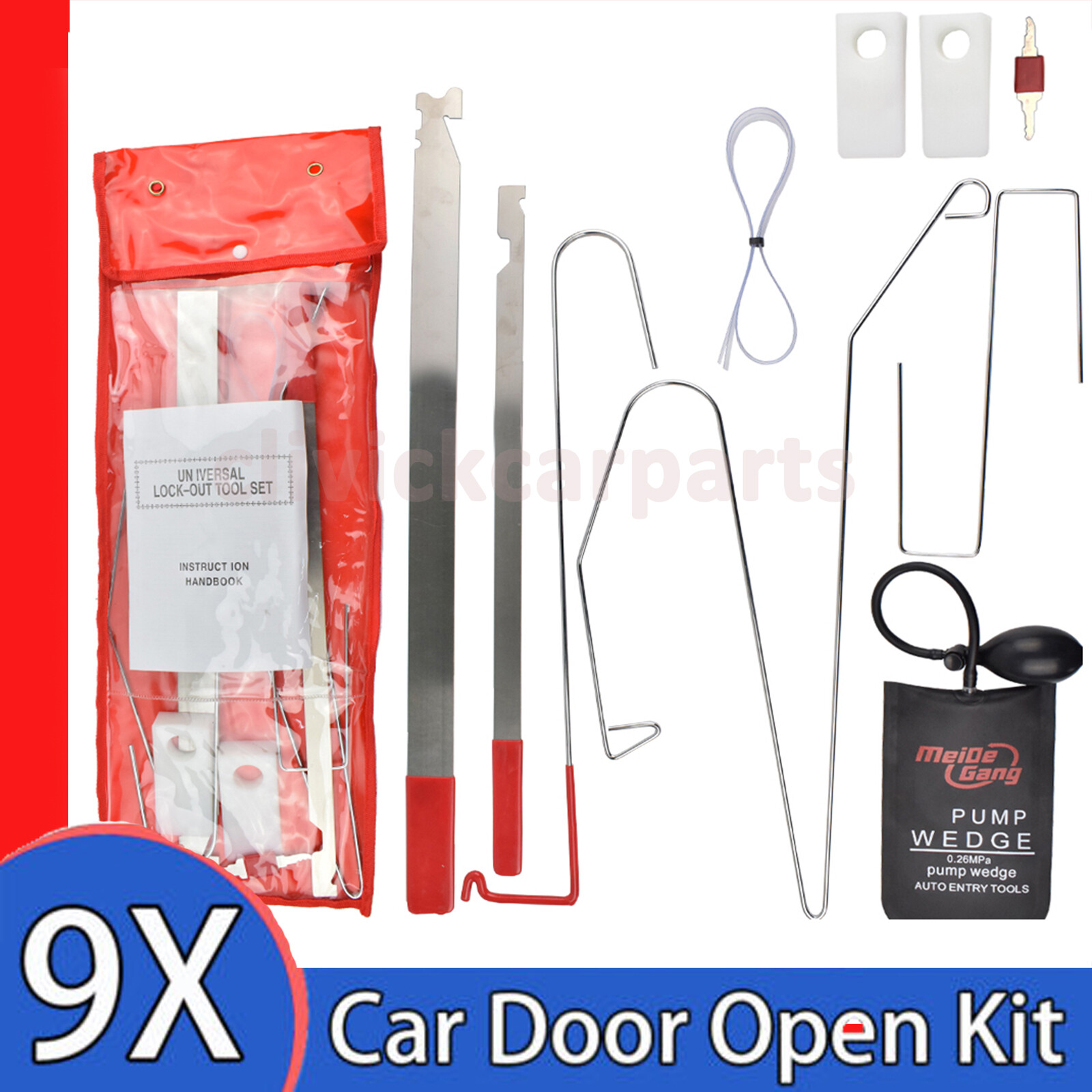 9x Car Door Opening Lock Out Open Tools kits Universal + Air Pump