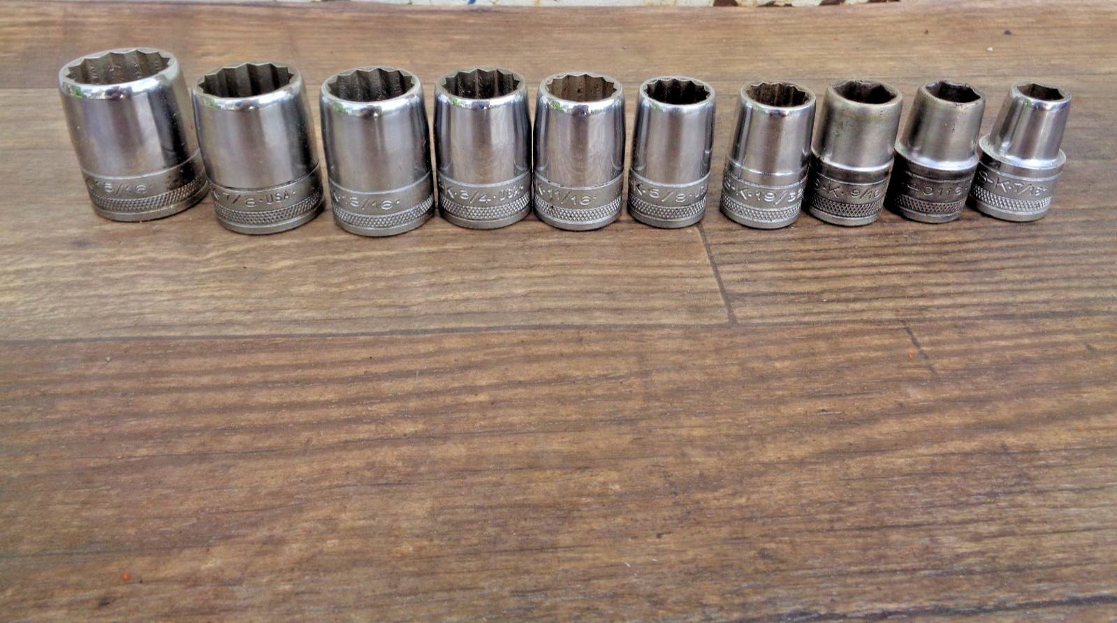 Vintage S-K Socket Set 1/2″ Drive 40114,16,18,19,,20,22,24,26,28,30 -10 Sockets
