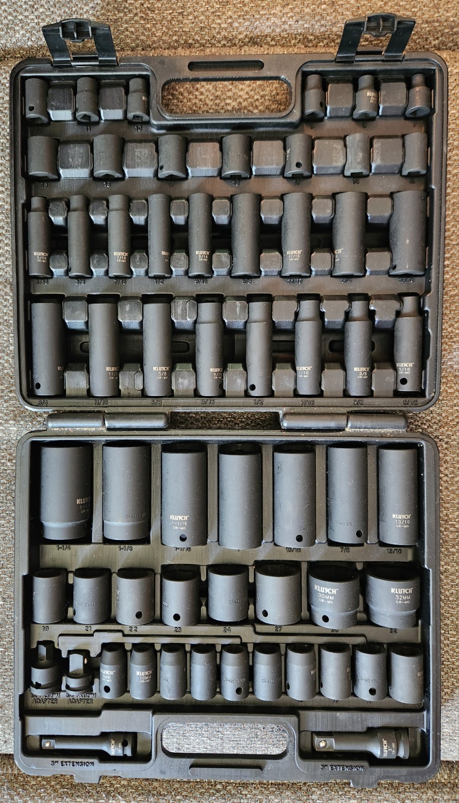 Klutch Impact Socket Set, 59-Pc., 3/8- and 1/2-Drive, SAE/Metric 6 pt. in Case