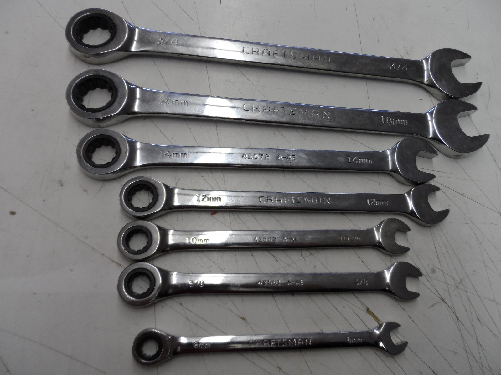 Lot of 7 Combination Ratchet Wrenches Metric Standard
