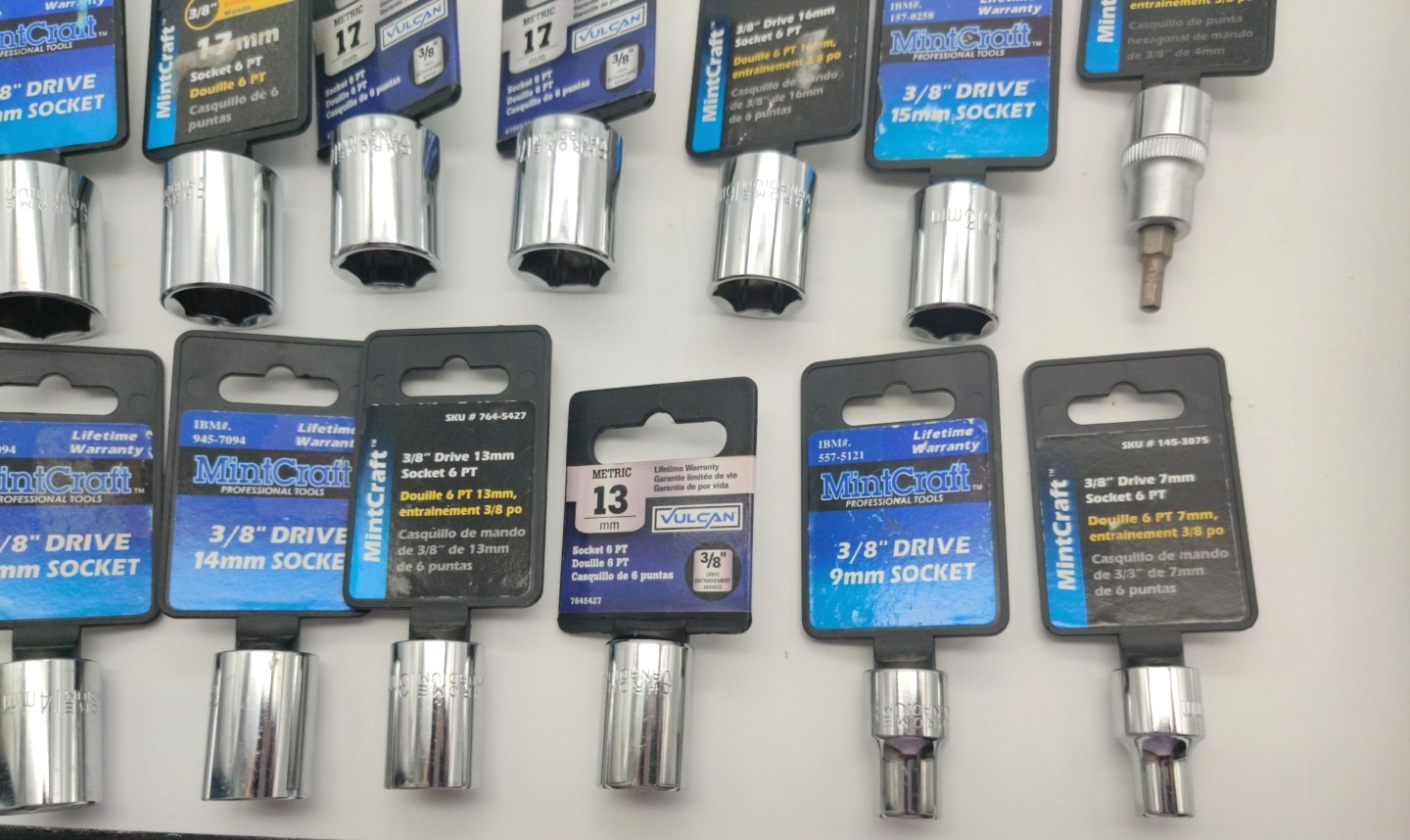 14pc Assorted Lot of 3/8″ Drive Sockets, Metric Deep Well, Regular and Hex Bit