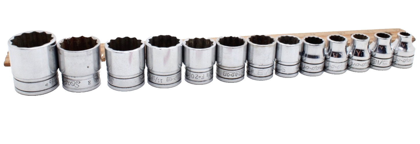 Snap-on F081 – F281 1/4-7/8″ 3/8″ Drive 12 Point 12 Piece SAE Chrome Set USA