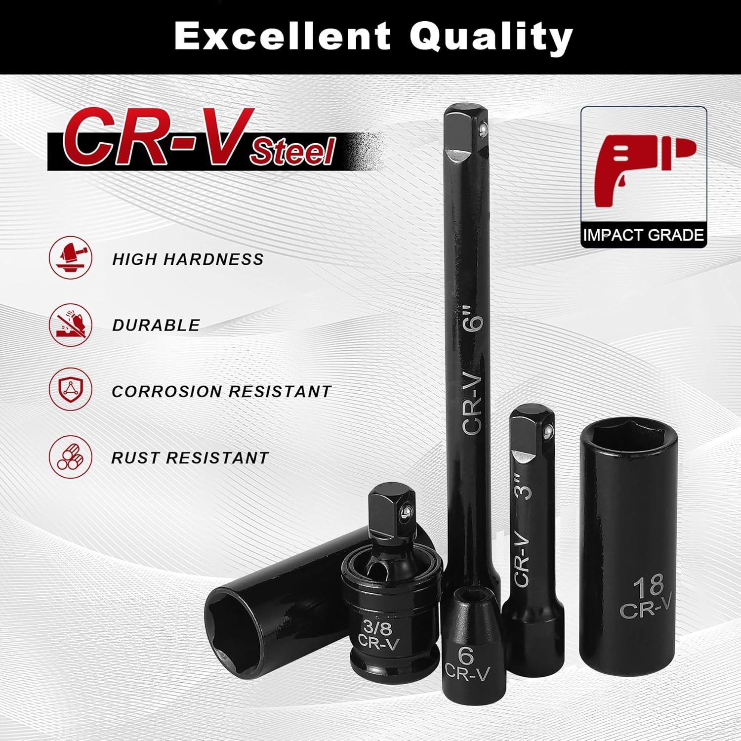 3/8in Drive Impact Socket Set 64PC SAE Metric Deep Shallow Ratchet