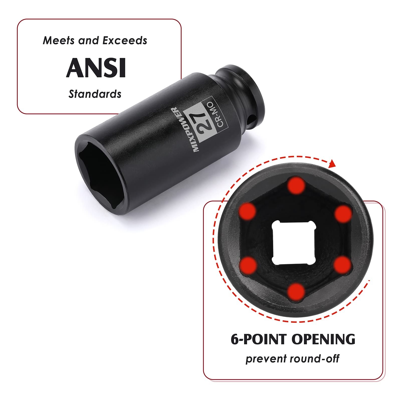 1/2″ Dr. x 27 mm Deep 6 PT Impact Socket, CR-MO, 1/2-inch Drive 27mm