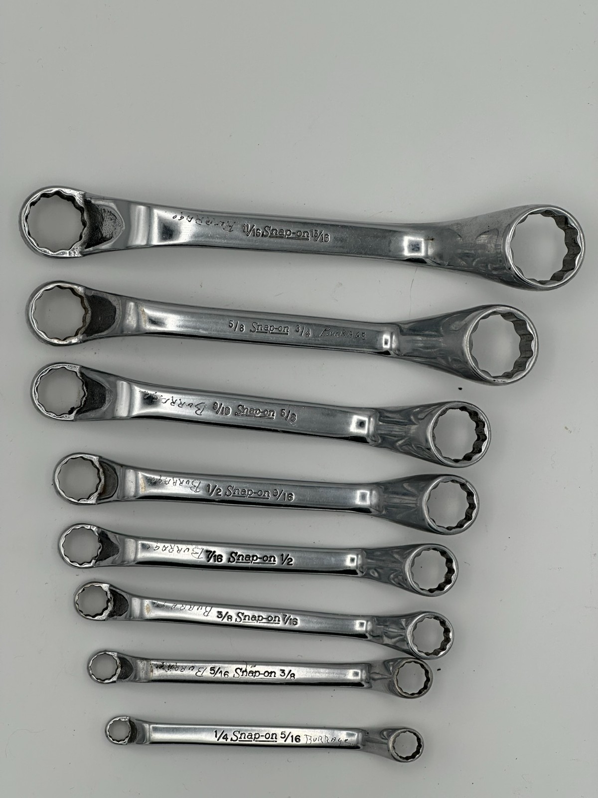 SNAP ON #XSO SERIES 8 PC SAE 12 PT 1/4″-13/16″ DEEP OFFSET BOX END WRENCH SET