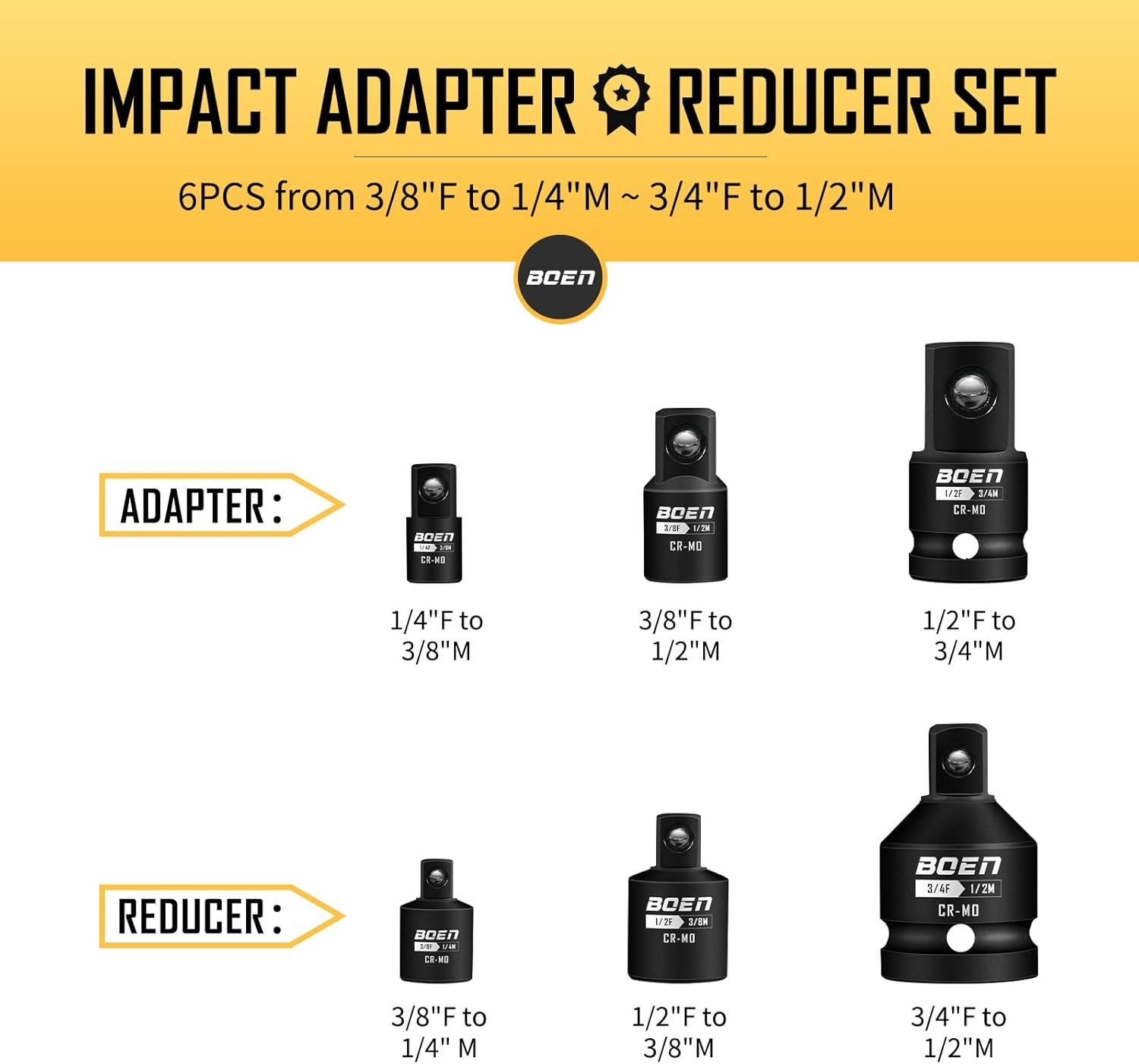CR-MO Impact Socket Adapter Set, 6 Pieces