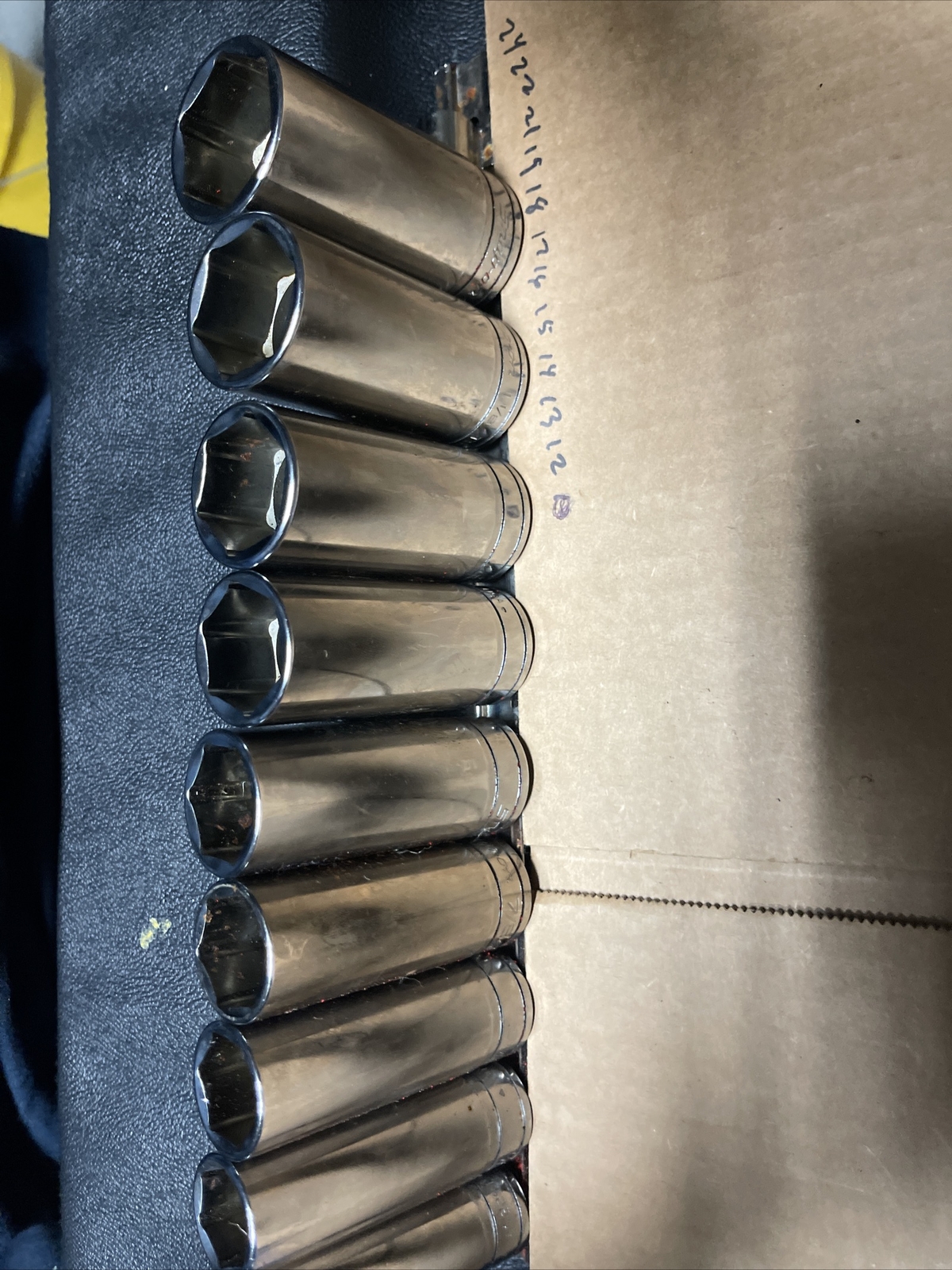 Snap On Deep Socket Set Of 9. 1-3/16,1-1/8,1-1/16,1,15/16,7/8,13/16,3/4,11/16,