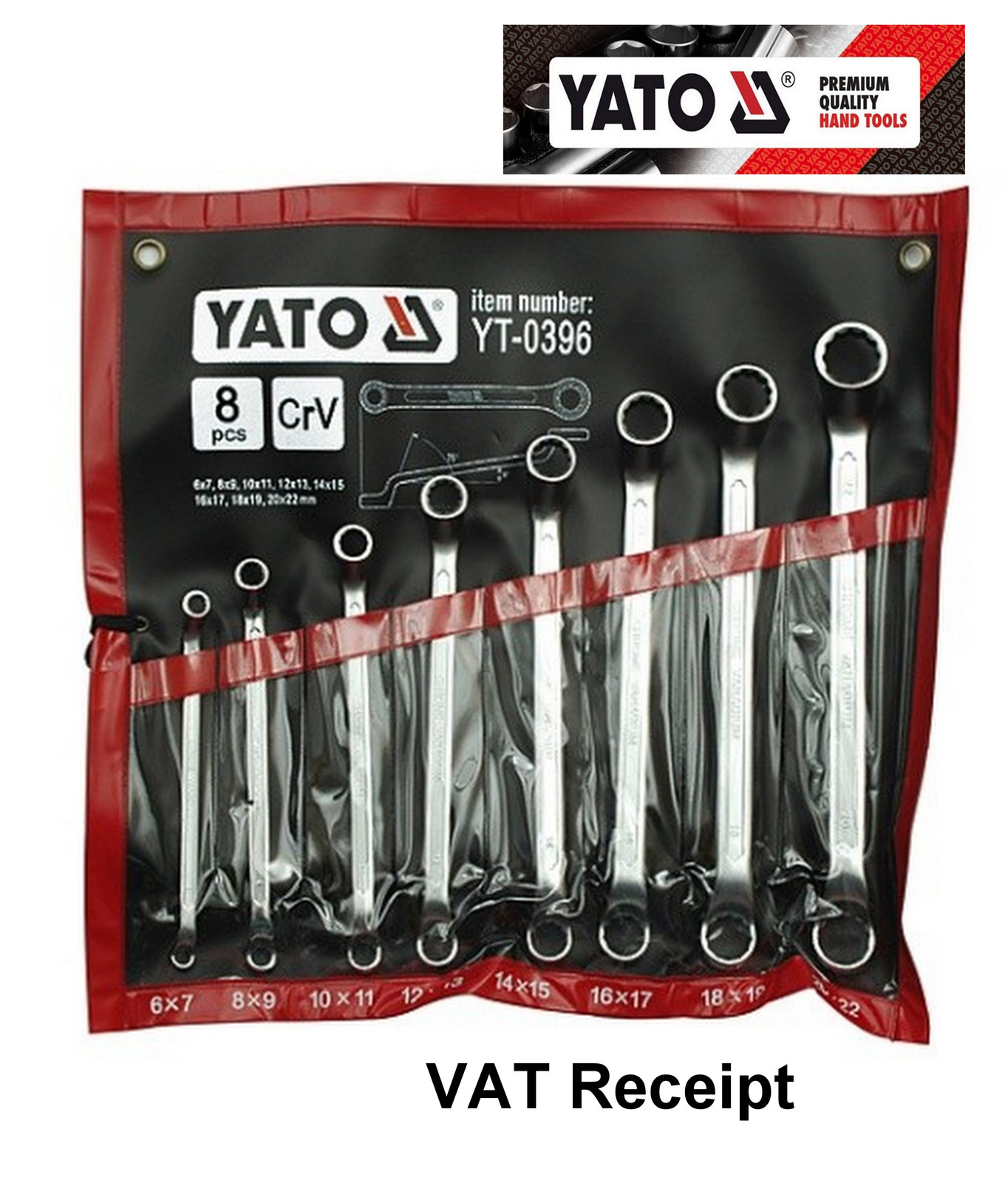 Yato Professional Heavy Duty BI-HEX Ring Curved Spanner Set 8pcs 6-22mm YT-0396