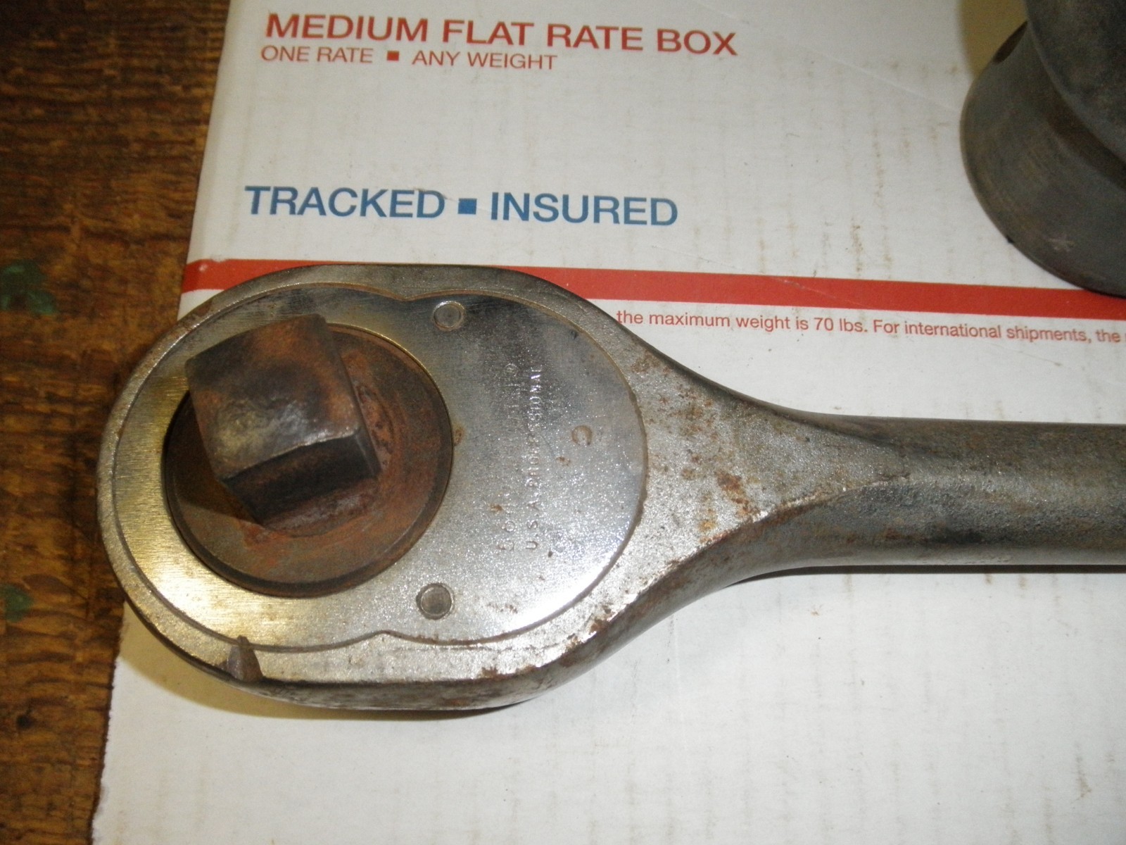 Vintage Proto 5649 Ratchet & 2 Sockets Wrench 3/4” pebble finish on handle 20″