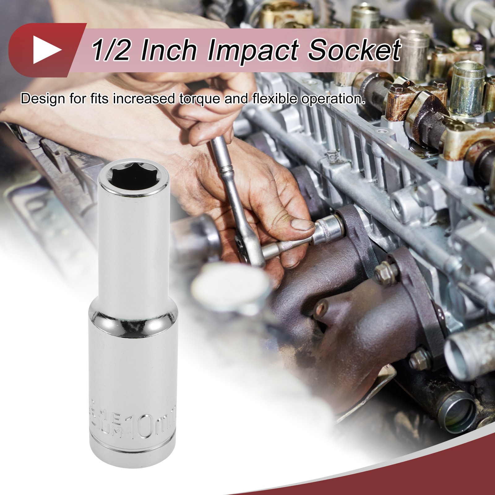 1/2 Inch Drive Impact Socket 10mm 6 Point Chrome Vanadium Steel 1 Pcs 80mm